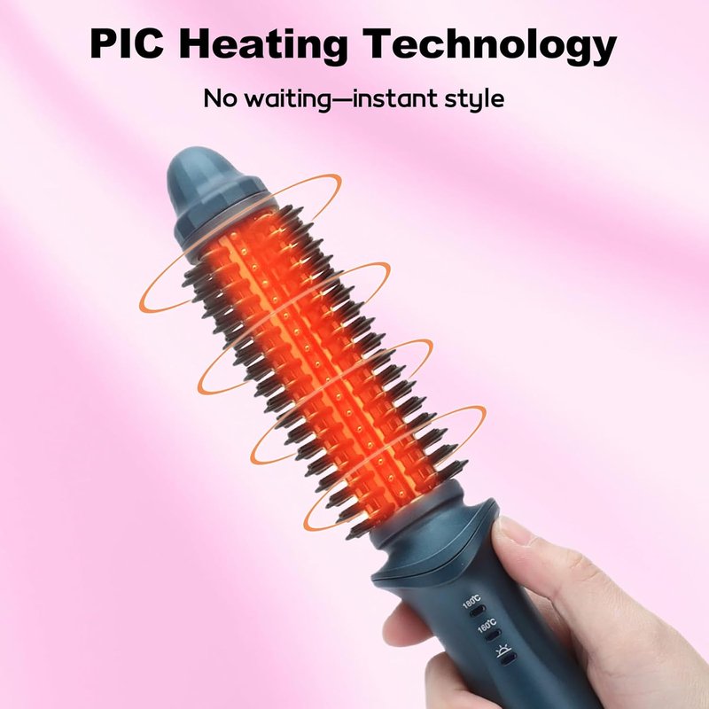 Two-in-One Curling Brush & Iron - Portable Electric Hair Styler for All Hairstyles | Green