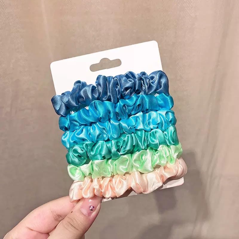 Satin Silk Scrunchies - 8Pcs Soft Hair Ties for Women | Blue & Pink Ponytail Holders