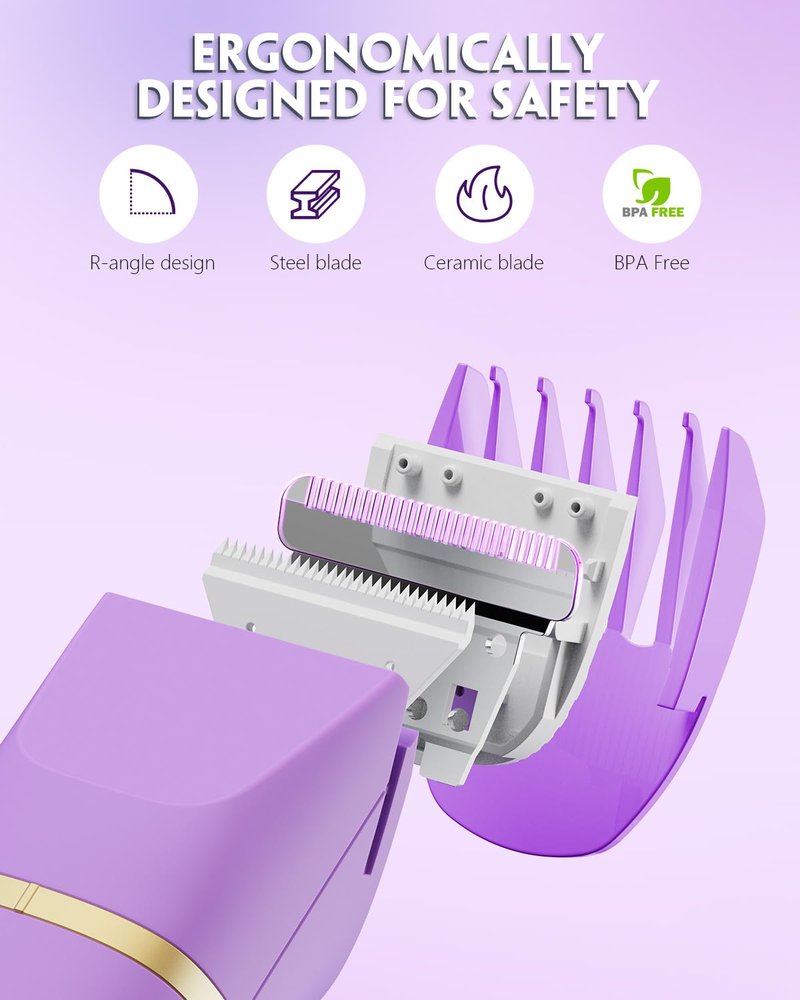 Bikini Trimmer for Women, Tiovara Painless Electric Razors Shaver IPX7 Waterproof Cordless Body Hair Trimmer Pubic Hair Removal with USB Charge Dock for Underarm Leg Arm Body Face Silk Skin (Purple)