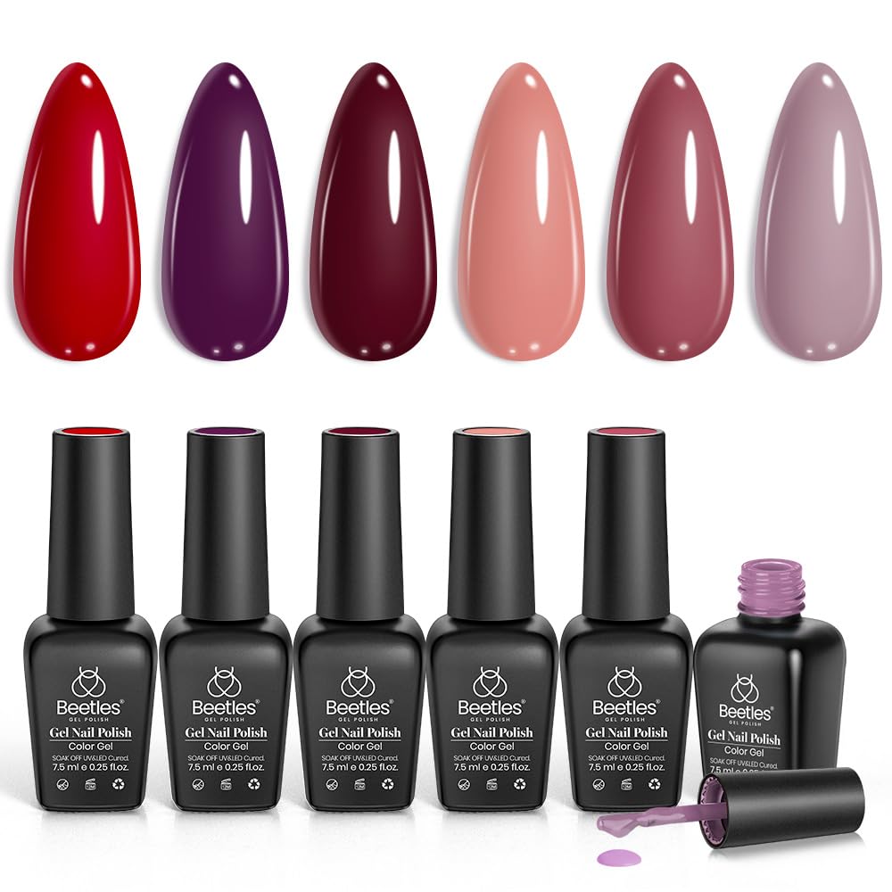 Beetles Gel Nail Polish Kit - 6 Soak Off UV Colors | Long-Lasting Glossy Finish for Salon & Home Manicure