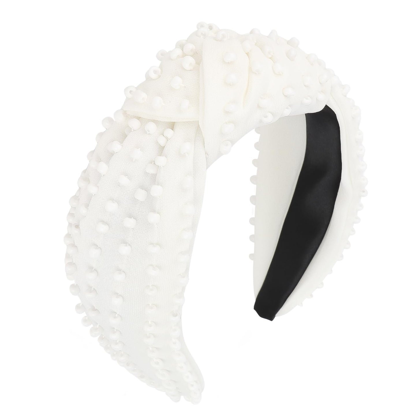 YISSION White Knotted Headband for Women - Wide Pearl Embellished Hair Hoop, Stylish Hair Accessory for Daily Wear, Weddings & Casual Outfits