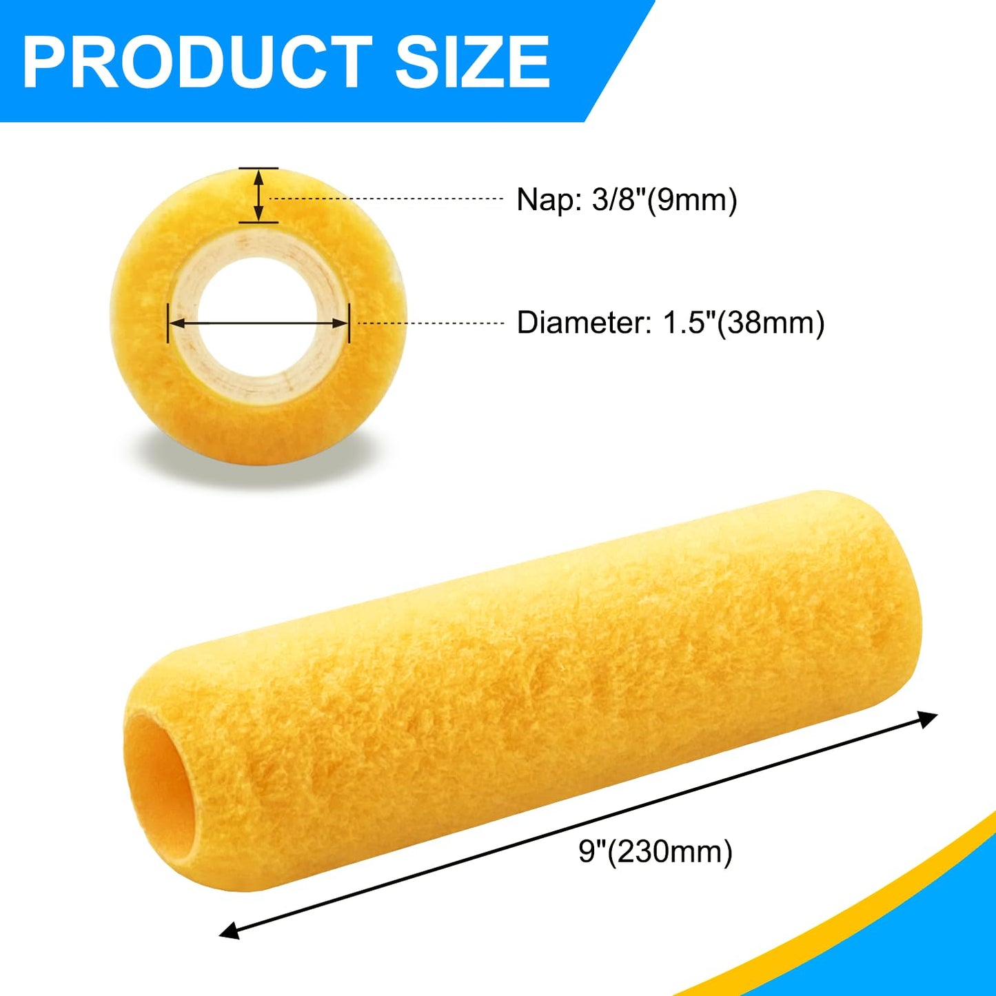 Great Andrew 3 PCS Paint Roller Covers 9 Inch, 3/8" Nap Paint Roller Kit Dense Fibers for Painting Textured Semi Smooth Surfaces Walls, Ceilings, for 9" Paint Roller Frame