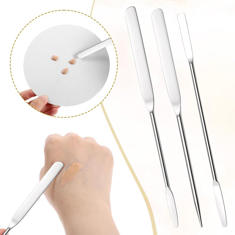 Makeup Spatula Set - 3 Stainless Steel Spatulas for Even Foundation Application | Double-Edged Mixing Tool
