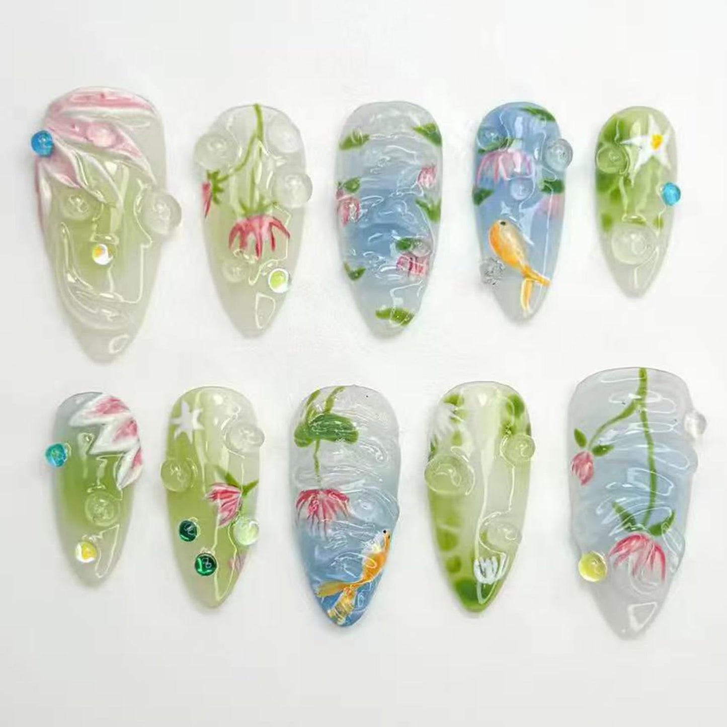 Independence Day Press-On Nails - 30Pcs Medium Almond Shape with 3D Red & Blue Bow Designs | Patriotic French Tip Full Cover