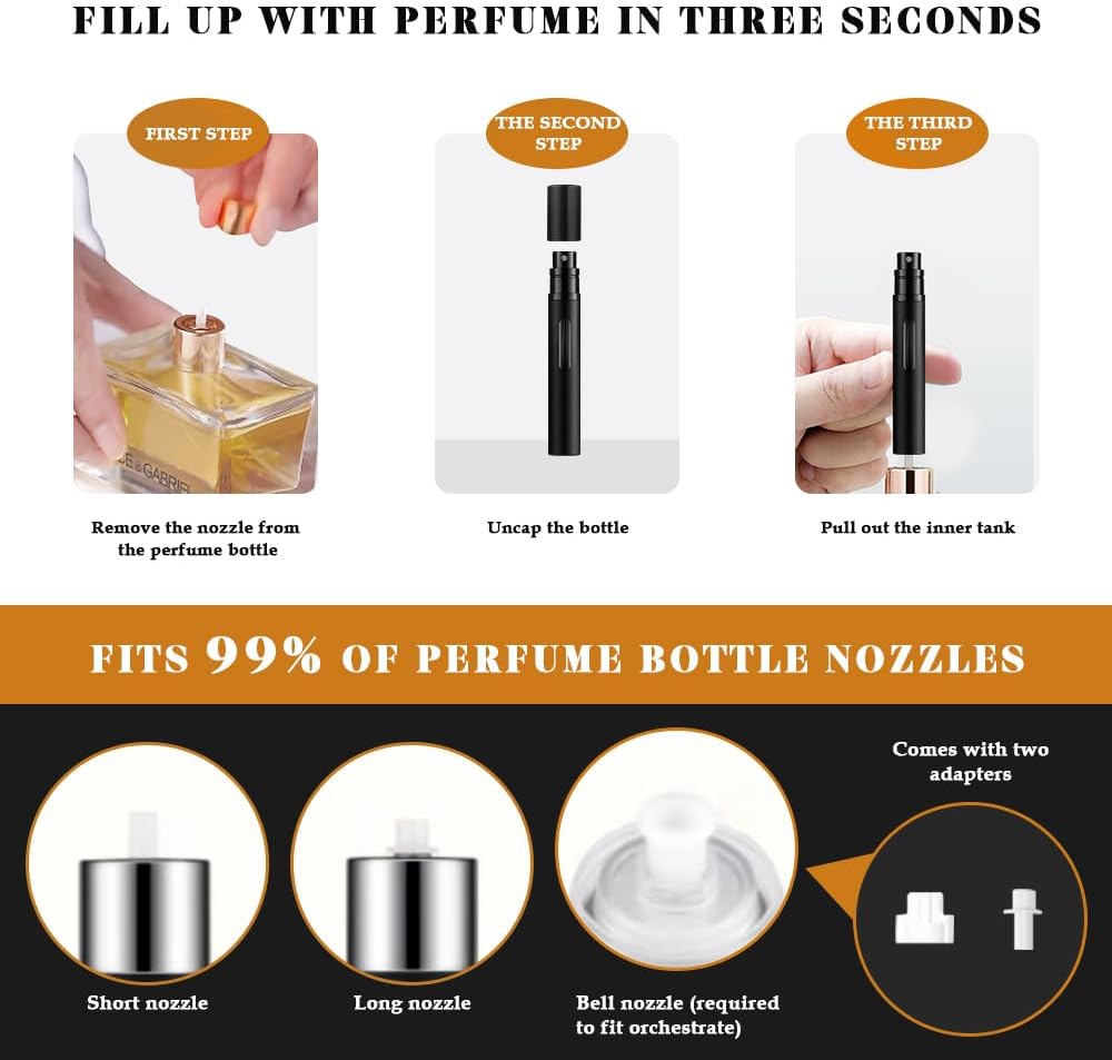 Travel Perfume Atomizer - 10ml Refillable Bottles | Mini Cologne Sprayer Set (Black, Grey, Silver)