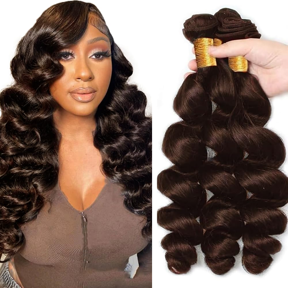 30 32 34 inch #4 Human Hair Bundles Brown Loose Wave Bundles Human Hair Brazilian 8A Dark Brown Loose Body Wave Bundle 300g