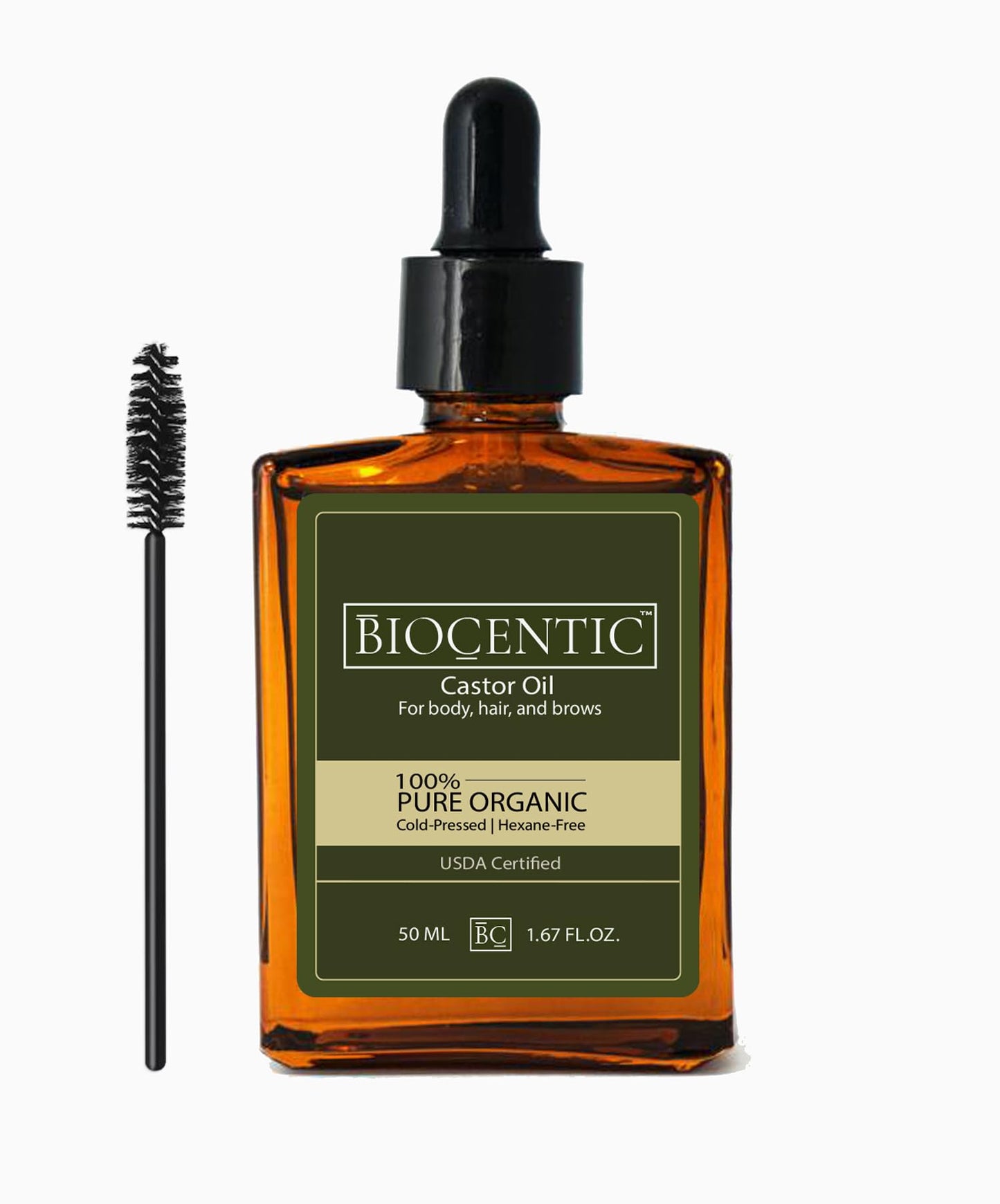 BIOCENTIC Premium Quality Organic Castor Oil (500ml) Ricinoleic Acid 90%, Glass bottle, 100% Pure, Cold-Pressed, Hexane-Free. Stimulate Hair, Eyelash & Eyebrow Growth. Treatment for Skin & Scalp.