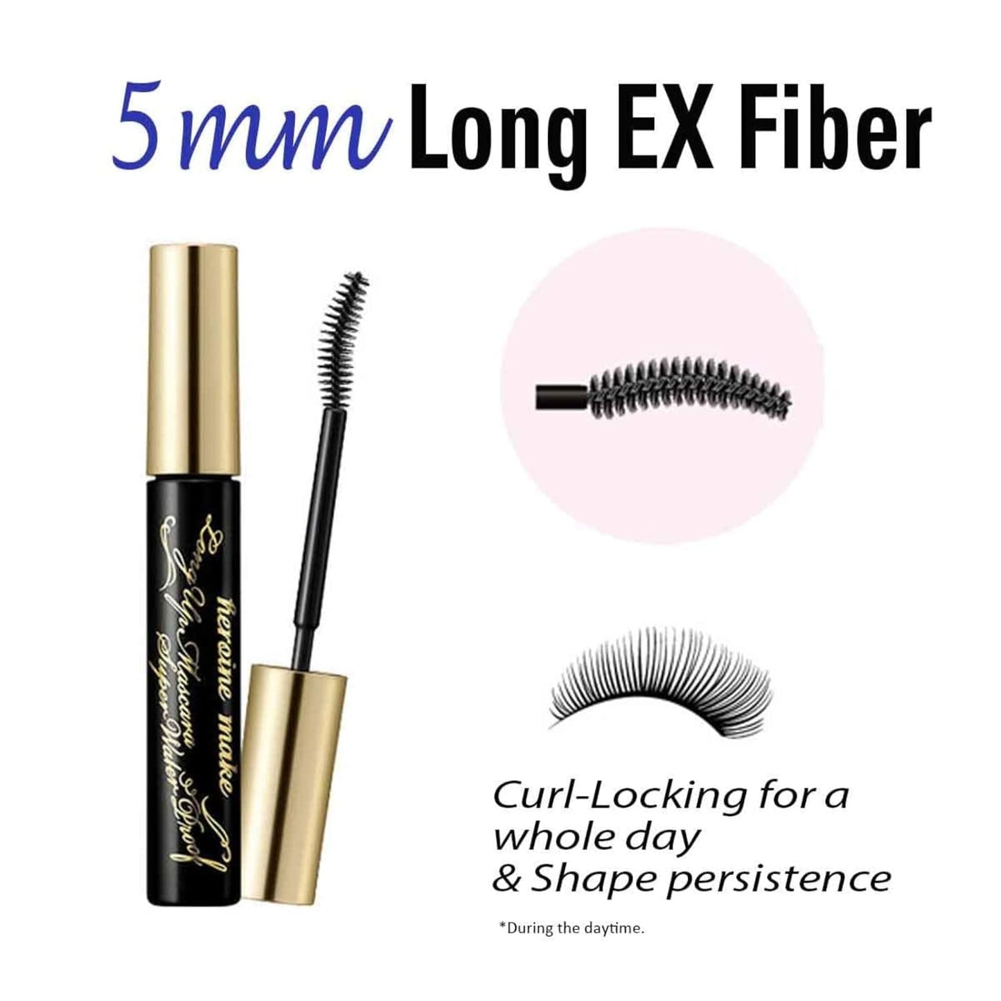 Heroine Make Long & Curl Mascara - Waterproof Black Formula with Volumizing & Curling Benefits | Includes Gentle Eye Makeup Remover