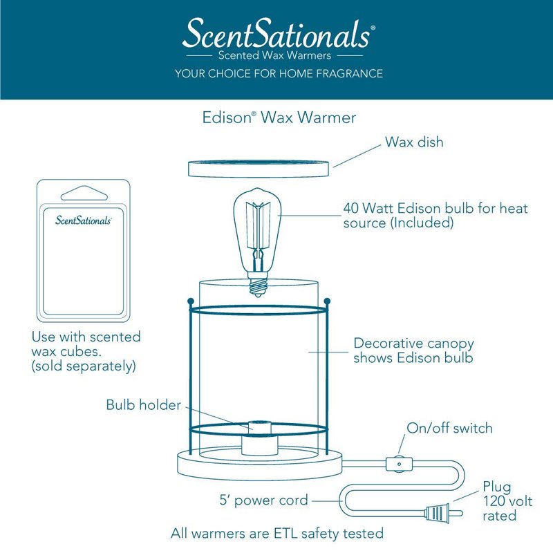 Scentsationals Wax Melt Warmer, Wax Warmer for Scented Wax Melts - Edison Collection Chelsea - Candle Wax Melter for Fragrance Cubes and Tarts