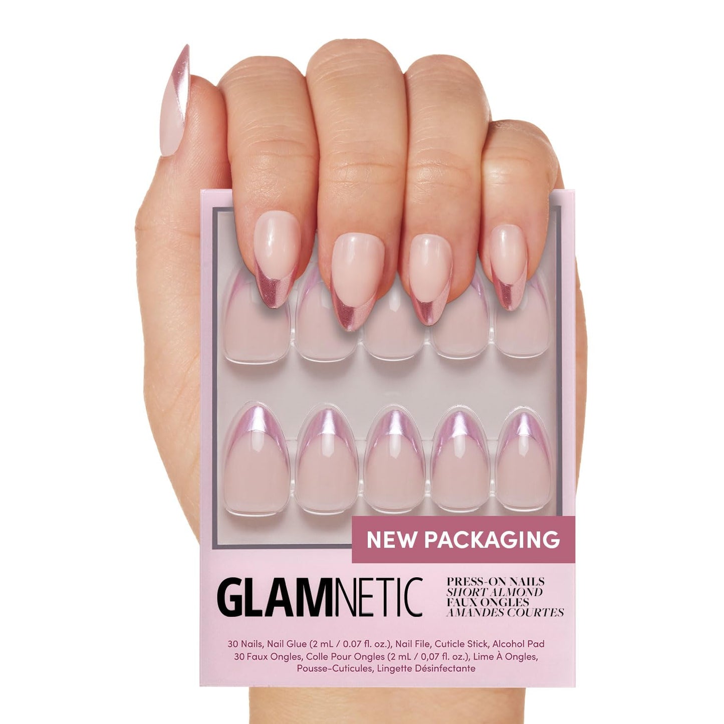Glamnetic Press On Nails - Into Blue | Glazed Short Oval Fake Nails with Periwinkle French Tips | 30 Nail Kit with Glue, 15 Sizes