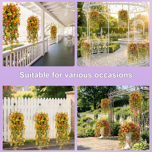 CCILAND 2 PCS UV Resistant Artificial Hanging Flowers - Orange & Yellow