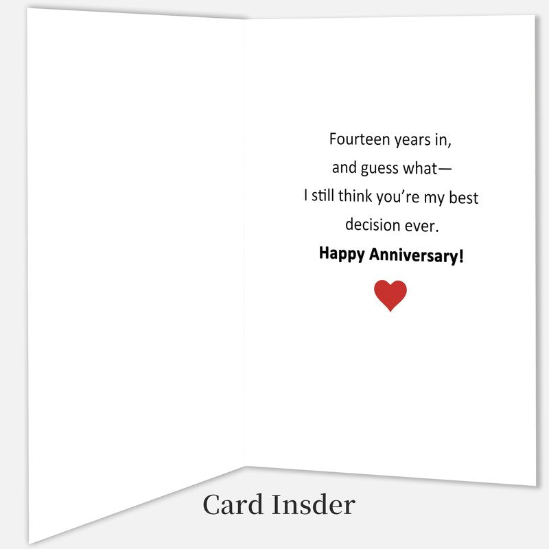 Smithtuy Funny 14 Year Anniversary Card,14th Wedding Anniversary Card Gifts for Him Her Husband Wife Couples,Ivory Anniversary Cards Gifts for Women Men