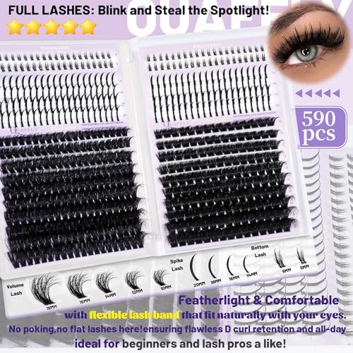 QUAFFLY DIY Lash Extension Kit: D Curl Manga Lash Clusters with Tools