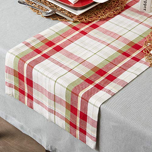 DII Orchard Plaid Table Runner - 14x72 inches, Taupe/Red