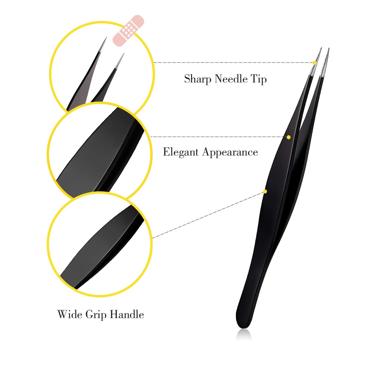Honoson 6 Pieces Tweezers for Ingrown Hair Remover Pointed Blackhead Remover Point Tip Tweezers Stainless Steel for Nose Facial Hair Eyebrow and Shards(Black)