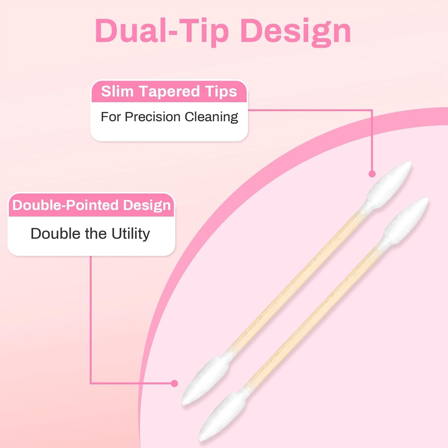 Pointed Cotton Swabs - 300pcs Double Pointy Precision Tips | Bamboo Sticks for Ear Wax Removal & Makeup Applicators