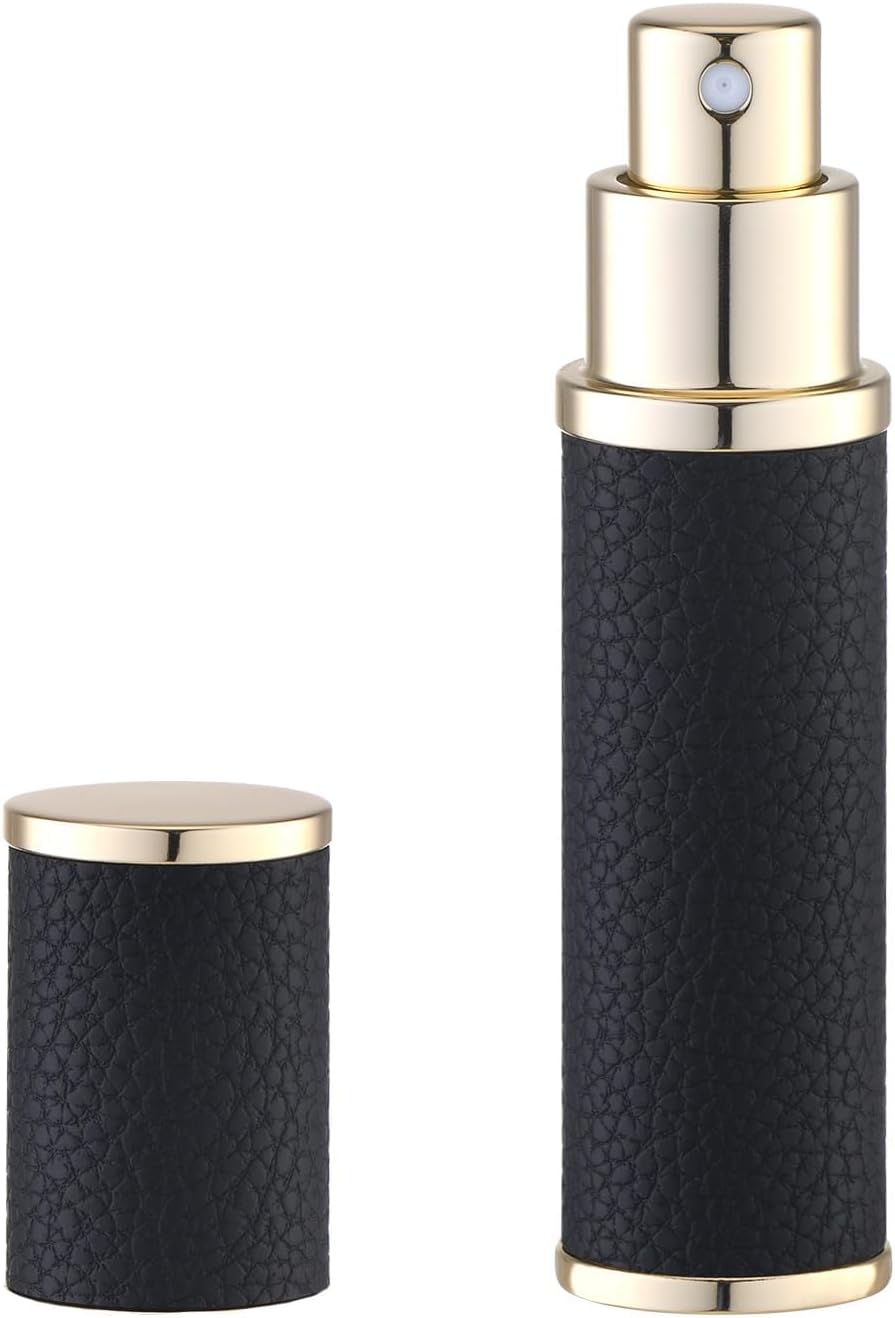 Travel Perfume Bottle - Refillable Mini Leather Cologne Atomizer | 10ml Black Fragrance Pump Dispenser