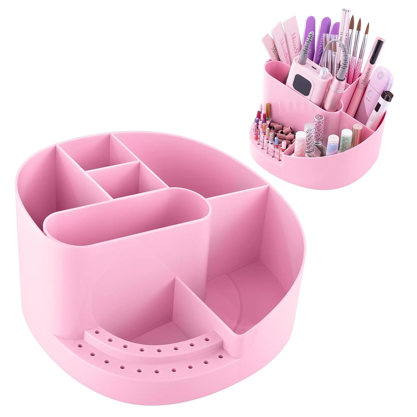 MelodySusie Nail Drill Holder - Large Capacity Nail Art Tools Storage Box | Sturdy Organizer for 3/32" Drill Bits, Pink