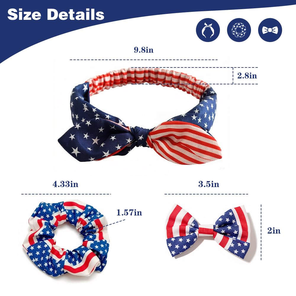 sanvvv American Flag Bandana, Hairpins, Hair Ties, 3-Piece Set Red White Blue Patriotic Bandana for Women 4th of July USA Decorations (Rabbit Ears), Blue,White,Red