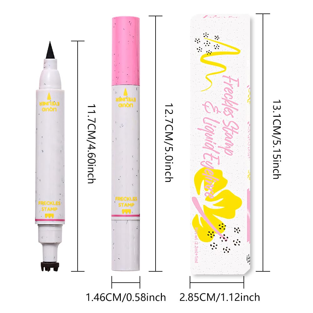HHLTOH 2in1 Freckle Stamp Eyeliners Makeup, Women Face and Eye Cosmetics, Quick Dry Long-Lasting Waterproof Medium Brown Freckles Stamps & Black Eyeliner Pen,Effortless Daily Natural Sunkissed Make Up
