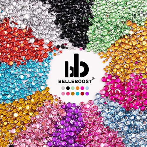 BELLEBOOST 4520Pcs Nail Art Rhinestones Set - 12 Colors & 6 Sizes with Picker & Tweezer (Transparent White & Mixed Color)