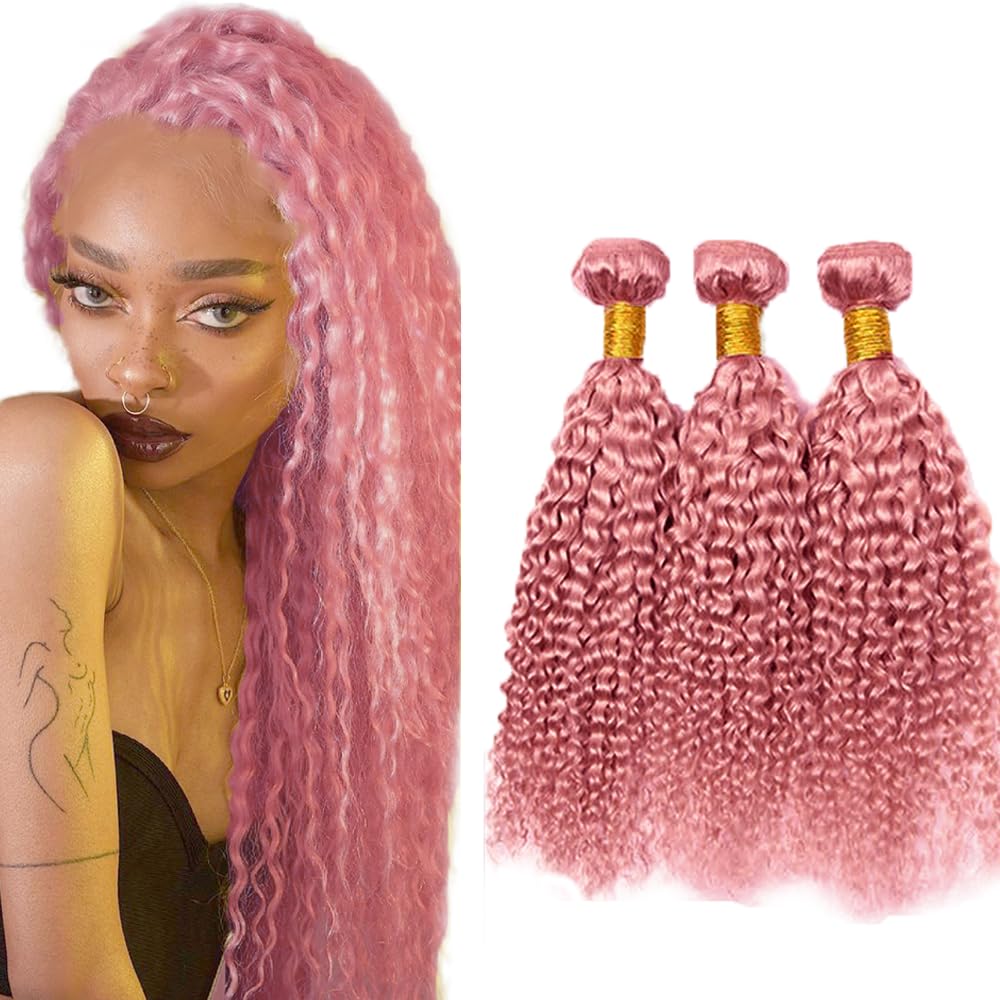 Pink Bundles Human Hair Water Wave Bundles 28 30 32 Inch Unprocessed Brazilian Virgin Hair 3 Bundle 50 Gram Per Bundle Deals Quick Weave Hair Extensions