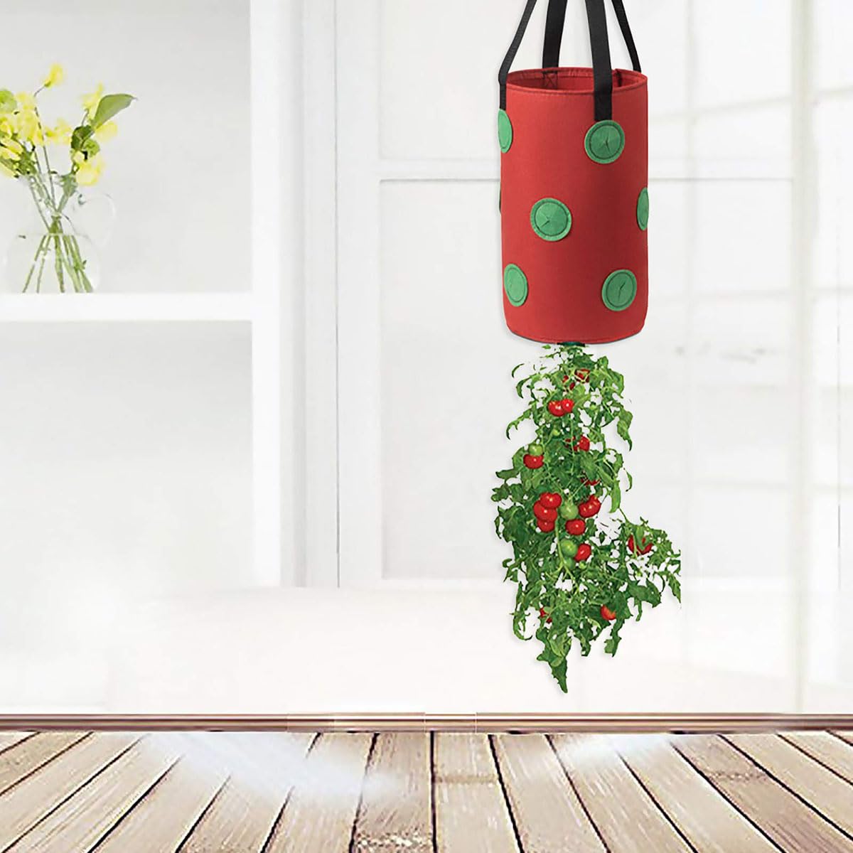 Garden Hanging Tomato Strawberry Planting Grow Bag, 3 Pcs Upside Down Vegetable Planter with 12 Grow Holes and Handle, Grow Hanger Bag for Vegetable Fruit Garden