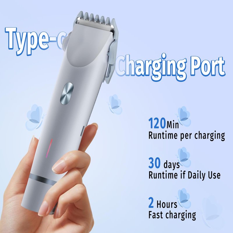 Bikini Trimmer for Women, 2 in 1 Electric Razor & Bikini Shaver for Womens IPX7 Waterproof Body Hair Trimmer and Facial Hair Remover,Blue