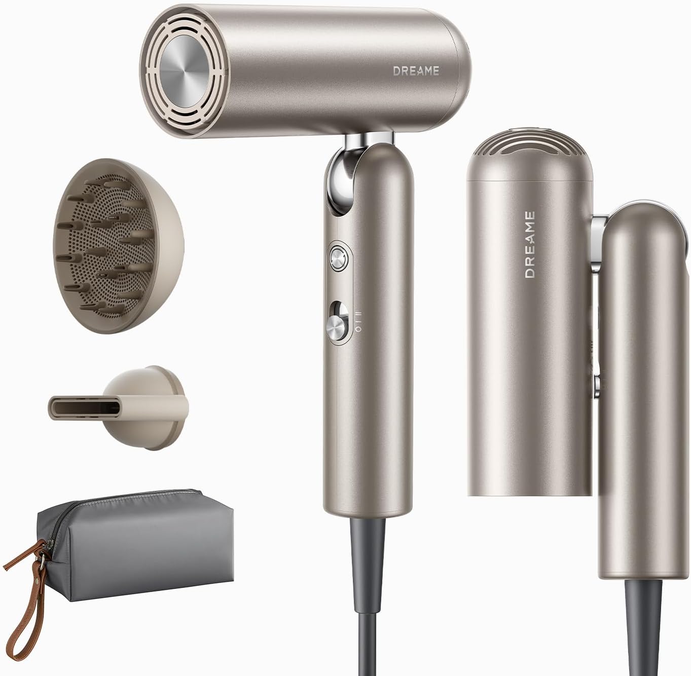 Dreame Pocket Pro Hair Dryer - 1300W Dual Voltage Travel Blow Dryer with Diffuser | Fast Drying, Low Noise, Lightweight