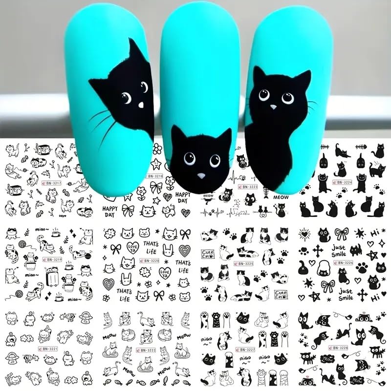 Cute Cat Nail Art Stickers - 12PCS Water Transfer Designs