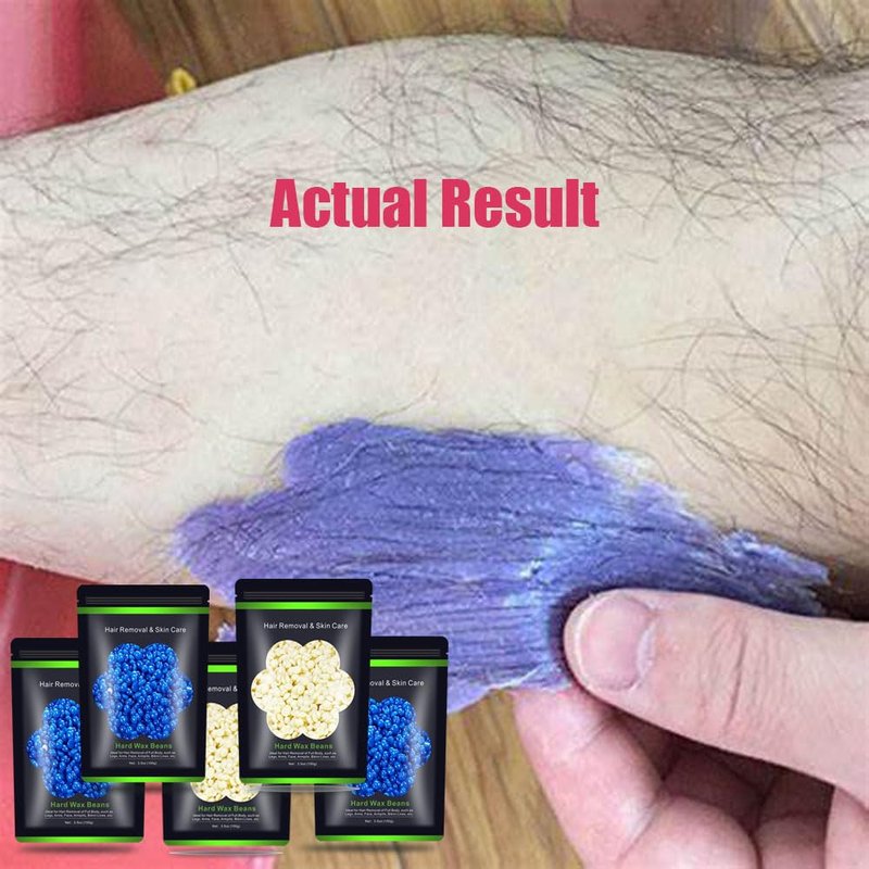 Auperwel Wax Beads for Hair Removal 1.1 lb (17.6 oz), Hard Wax Waxing Beads Kit for Sensitive Skin Brazilian, Face, Bikini, Eyebrow, Legs, Painless for Women Men, 5 packs with 10 Sticks