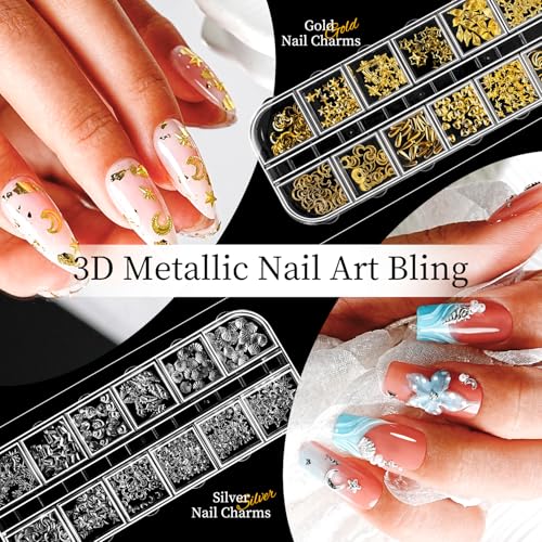 JODSONE Nail Art Rhinestones Kit with 6 Boxes & 12 Stickers