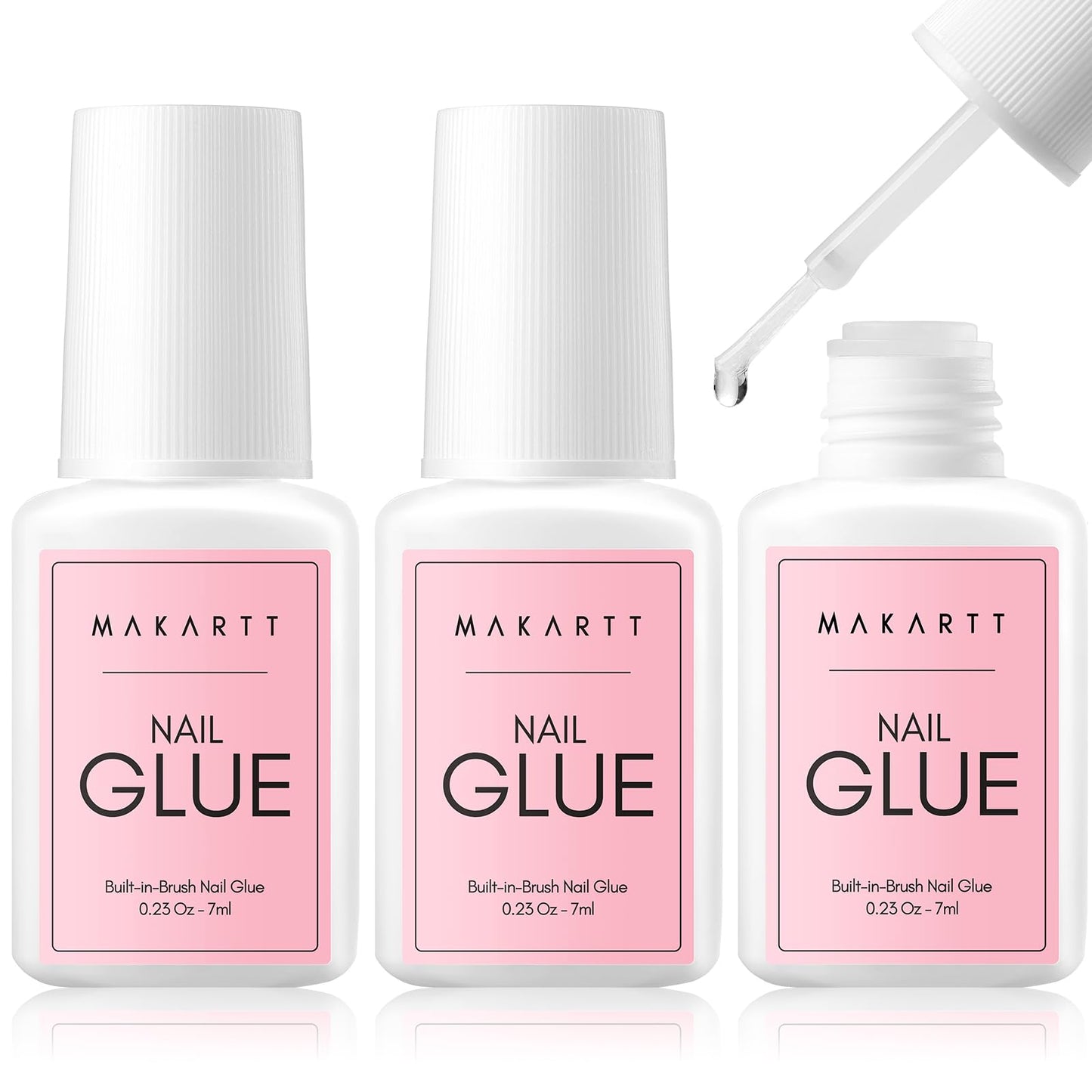 Makartt Super Strong Nail Glue for Acrylic Nails: 7ML 3 Pcs Brush on Nail Glue for Nail Tips Press On Nails Ultra Quick, No UV Lamp, Long-Lasting Hold for Nail Tips, Quick At-Home Manicure