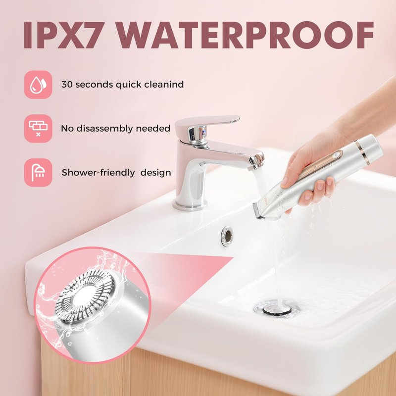 Bikini Trimmer for Women, 2-in-1 Painless Electric Razor for Body and Pubic Hair, IPX7 Waterproof Shaver with Dual Heads - Rechargeable Lady Trimmer for Bikini, Underarm, and Leg (White)