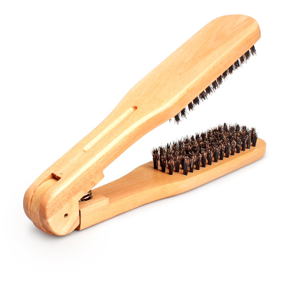 Hair Straightener Dual-Brush Comb - Anti-Static Wooden Design for Smooth Styling