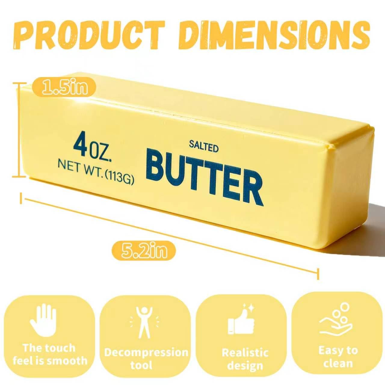Butter Squishy, Slow Rising Butter Squeeze Toy, Soft Sensory Fidget Toy for Stress Relief, Anxiety Relief Squeeze Ball, Cute Realistic Butter Stick Toy for Adults Kids Gifts (1PCS)