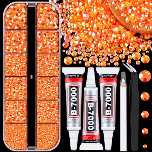 Orange AB Flatback Rhinestones with B7000 Glue Kit for Crafting