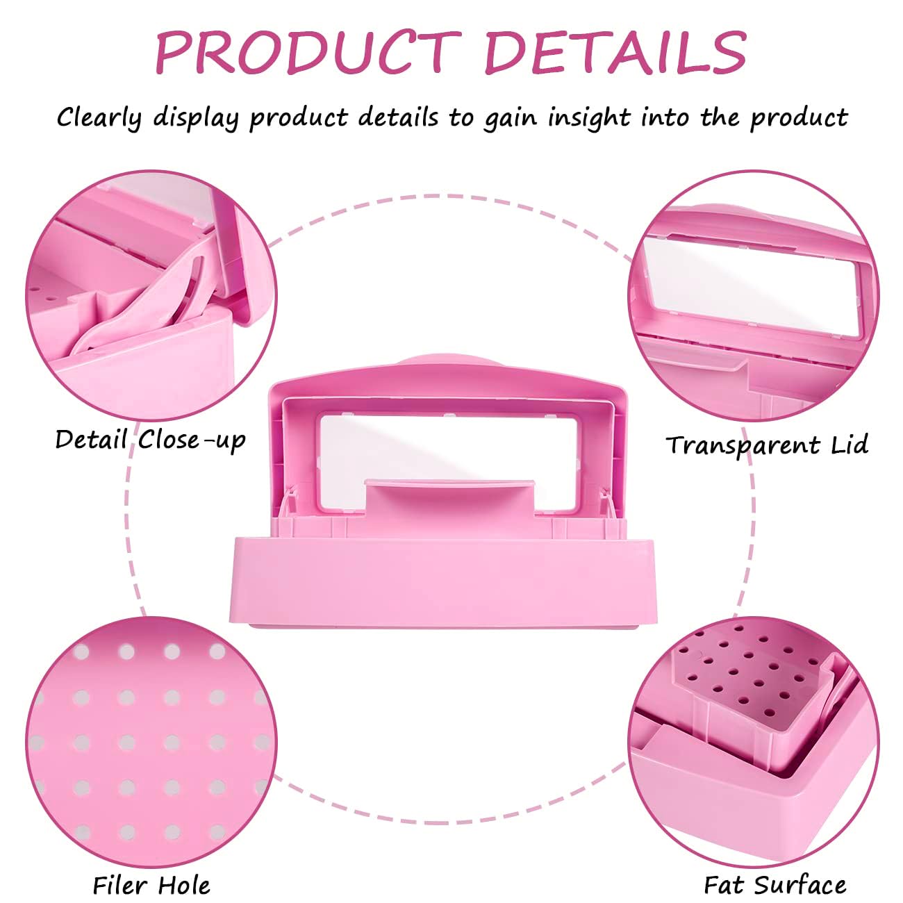 Gusnilo Sanitizing Tray - Disinfectant Container Nail Tool Sterilizer Box Plastic Sanitizing Box for Nail Tools, Hair Salon,Spa (Clear Lid, Pink)