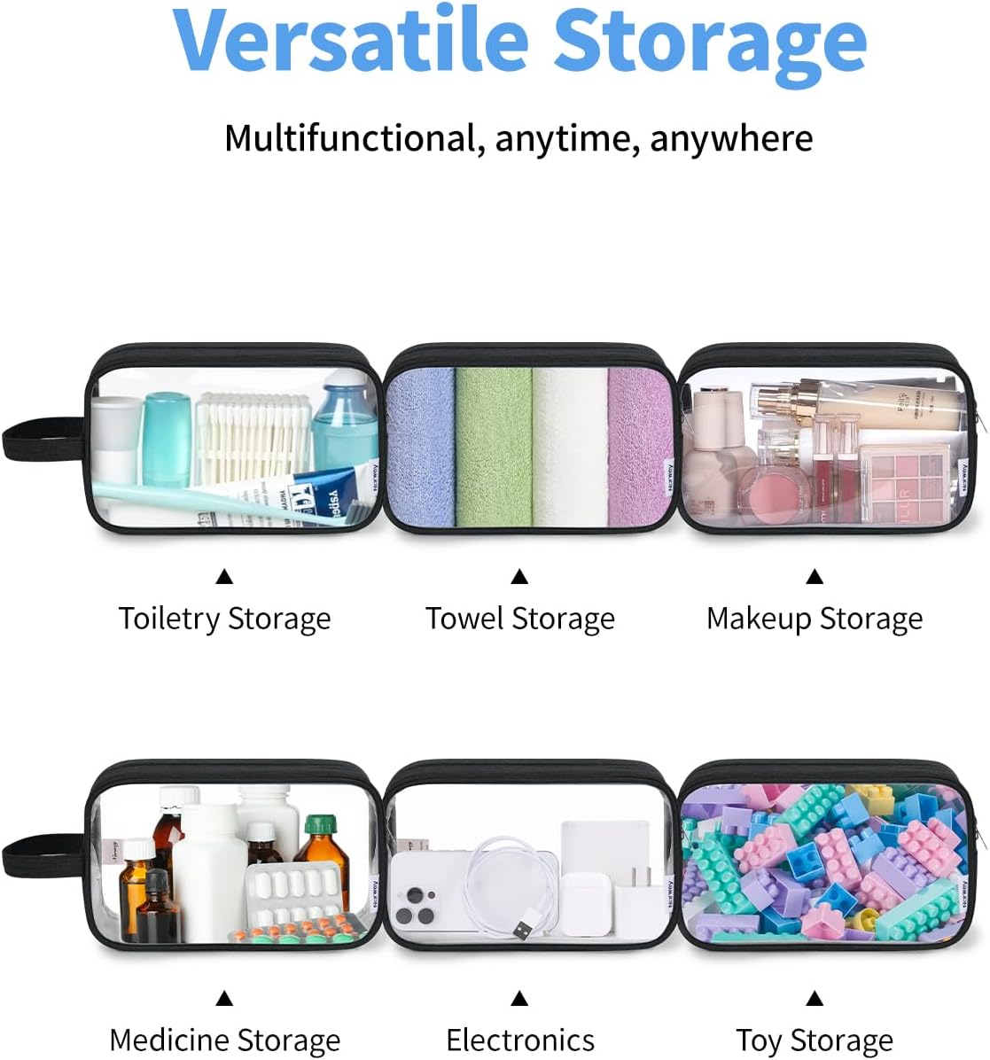 Clear Travel Toiletry Bag - Makeup Organizer with Zipper & Handle | Versatile Cosmetic Pouch for Men & Women - Black
