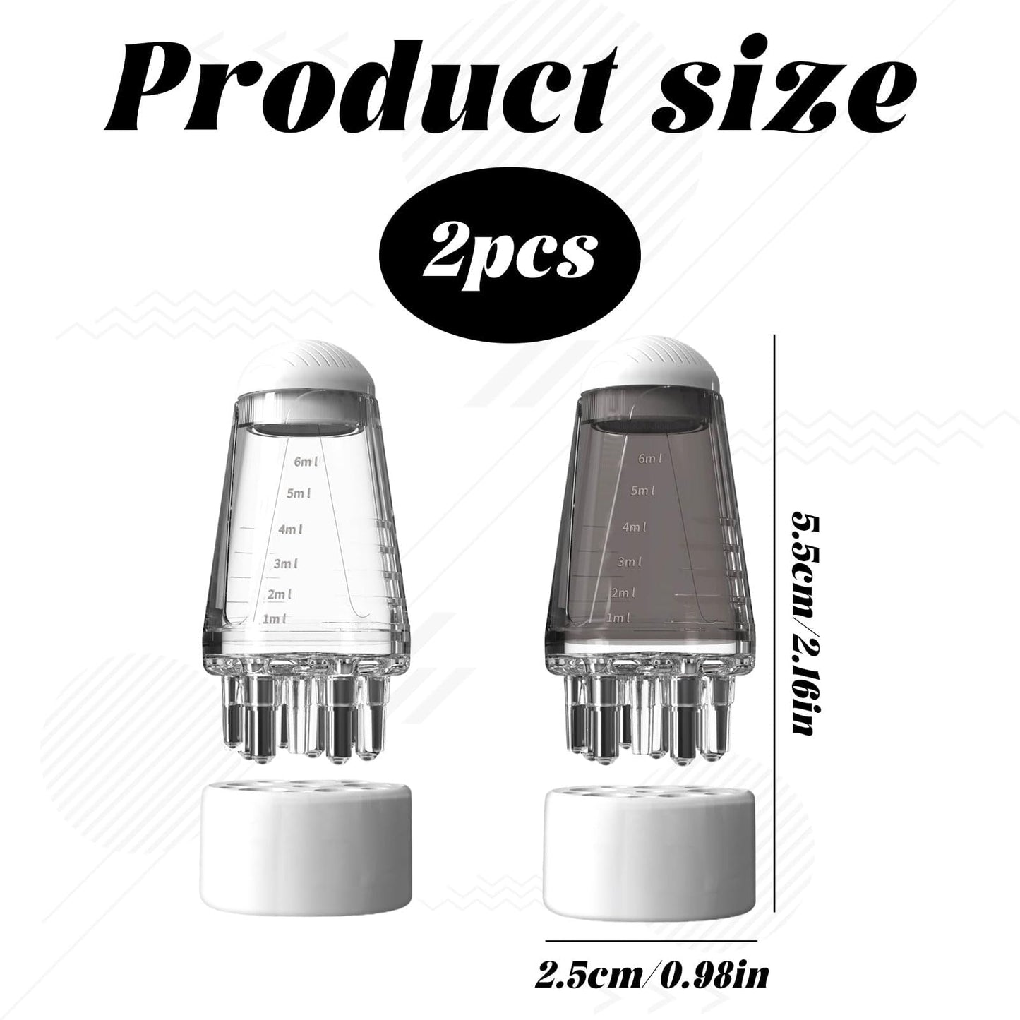 Hair Oil Applicator Bottle Set, 6ml Scalp Treatment Dispenser with Massage Tips, 2-Pack, Clear and Gray
