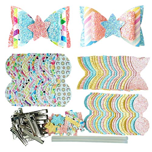 DIY Faux Leather Hair Bow Making Kit - 20 Set Glitter Hair Clip Craft Supplies