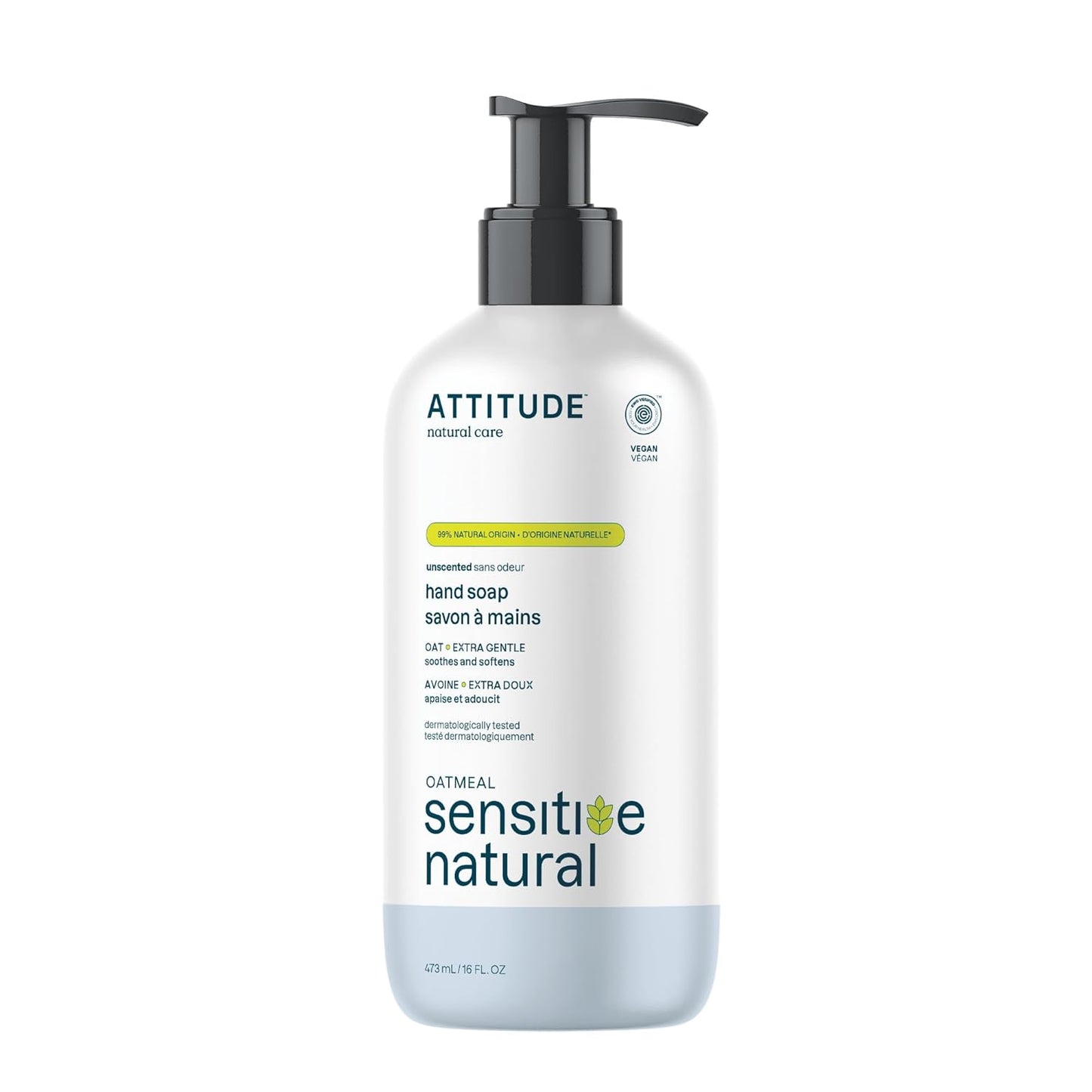 ATTITUDE Moisturizing Hand Soap for Sensitive Skin - Oat & Argan Oil, Vegan, 16 Fl Oz