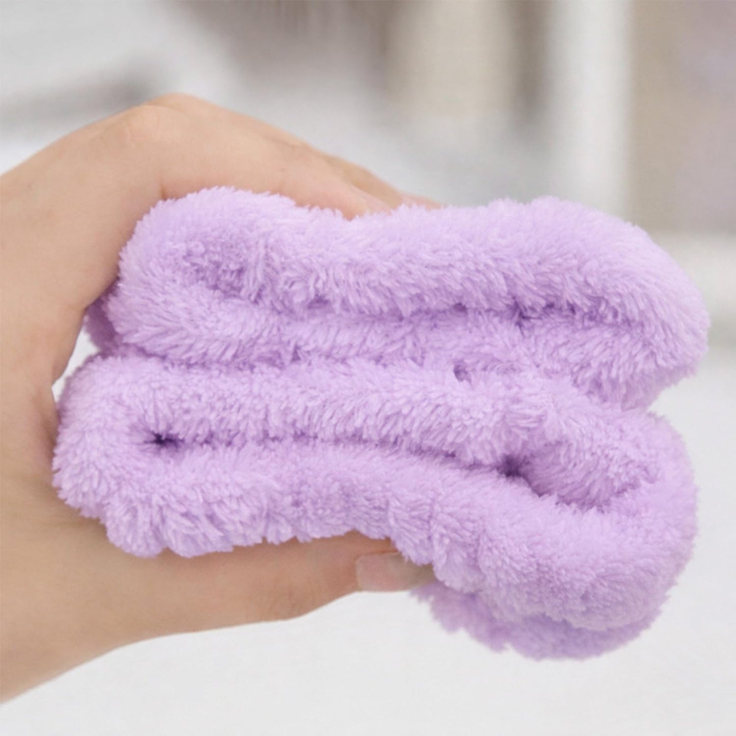 3-Piece Skincare Headband and Wristband Set, Fluffy Bow Spa & Face Wash Makeup Headband for Washing Face, Soft Microfiber Skin Care Tools for Women - Purple#1