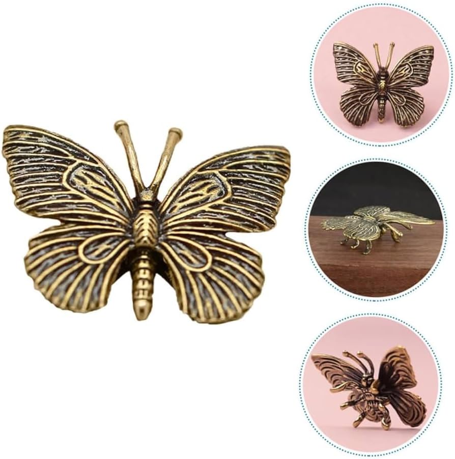Brass Bug Figurines Set - 3 Metal Statues of Sparrow, Cricket & Butterfly for Home Office Decor
