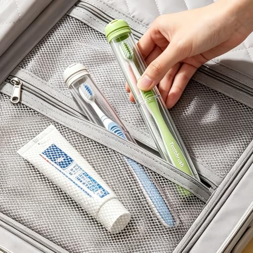 MOPMS Travel Toothbrush Holder Case 2PK White & Green Leak-Proof & Detachable