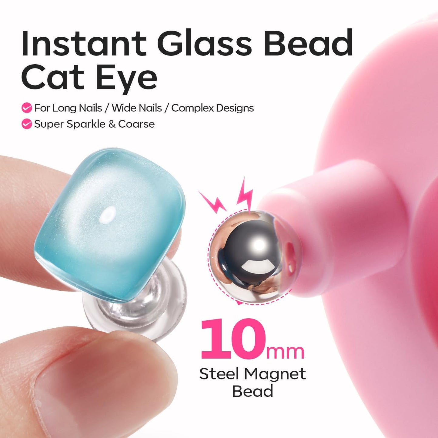 Modelones 5D Automatic Pink Nail Magnet - 3-in-1 Strong 360° Rotating Tool for DIY Cat Eye Gel Polish Designs