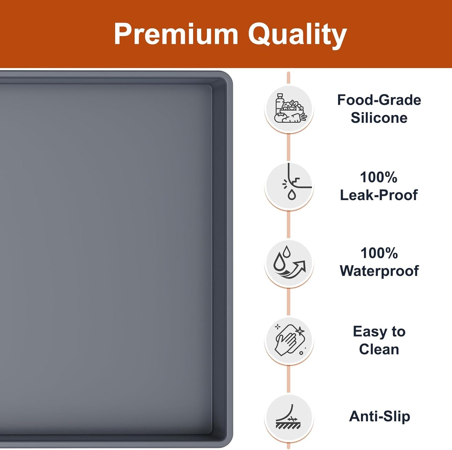 Extra Thick Waterproof Silicone Mat - Raised Edge Under Sink Protector | 34" x 22", Gray