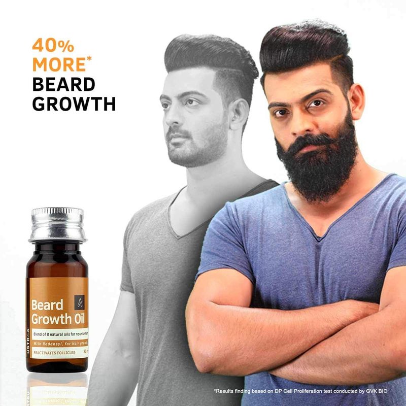 USTRAA Beard Growth Oil - 1.18 Oz - More Beard Growth, With Redensyl, 8 Natural Oils including Jojoba Oil, Vitamin E, Nourishment & Strengthening, No Harmful Chemicals