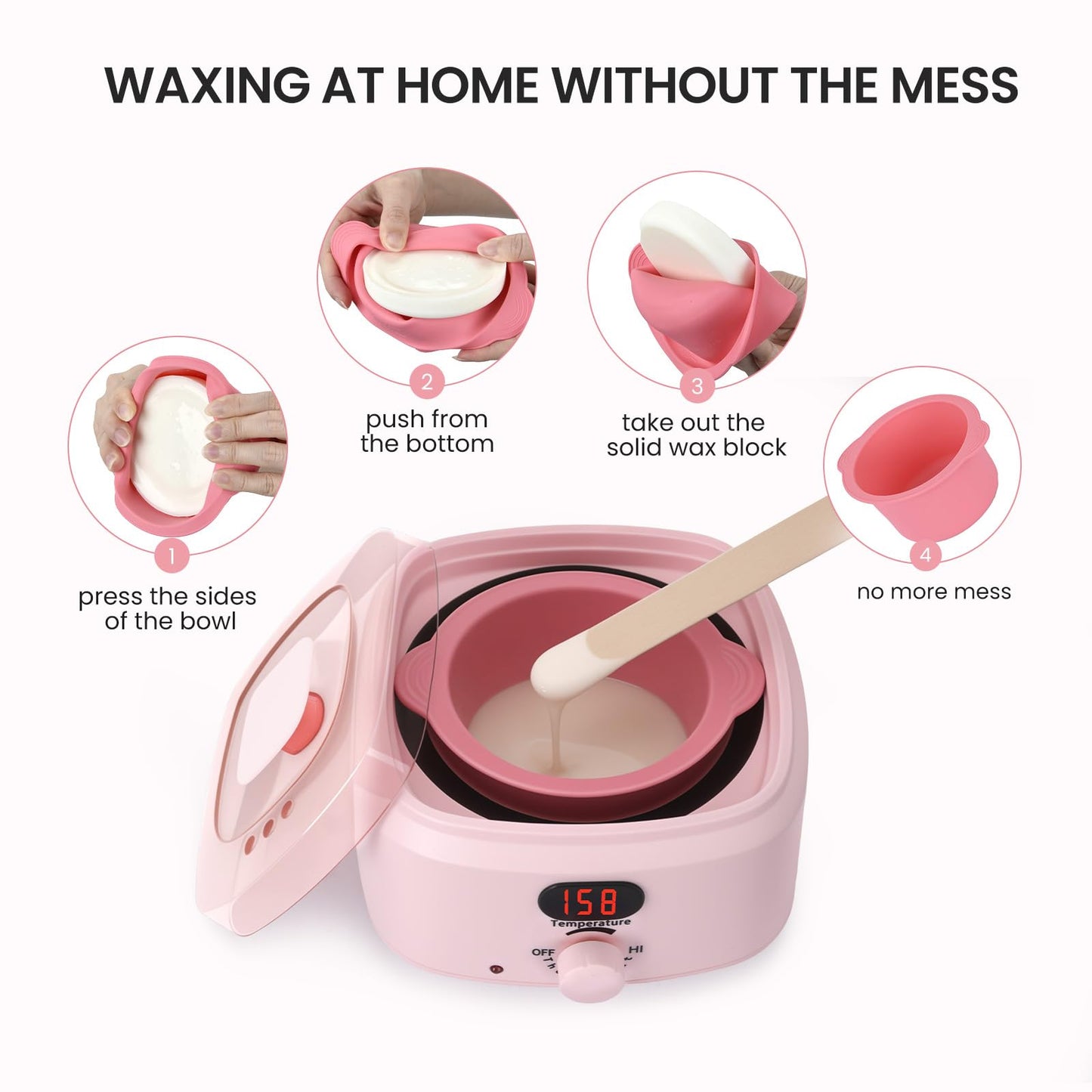 AUZEAL Digital Waxing Kit For Women, 500ml Hot Wax Warmer for Hair Removal, At Home Salon Grade Wax Kit for Body, Brazilian, Bikini, Sensitive Skin