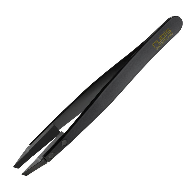 Rubis Classic Techno Stainless Steel Tweezers for Precise Eyebrows and Hair Removal Slanted Polymer Tips, 1KS104, Black,Rubis Switzerland Swiss Made World Renowned Precision